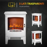 HOMCOM Camino Elettrico Effetto Fiamma e 3 Lati Aperti, Temperatura Regolabile 900W-1800W, Protezione da Surriscaldamento, Copertura 20-25m², 39x26x54.8cm, Bianco(m-4)