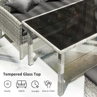 Outsunny tsunny 6-Seater Rattan Dining Set Sofa Table Footstool Outdoor w/ Cushion Garden Furniture, Dark Grey(m-6)