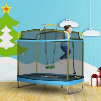 ZONEKIZ Elástica Infantil con Red de Seguridad Barra Horizontal Desmontable y Columpio 178x118x210 cm Azul Claro(m-2)