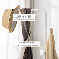 HOMCOM Perchero de Pie con Base de Mármol Barra y 2 Ganchos de Metal para Dormitorio Pasillo 35x25x170 cm Blanco(m-5)