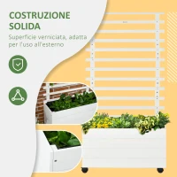 Outsunny Fioriera Verticale con 4 Ruote e Traliccio per Piante Rampicanti in Legno, 76x30x155cm, Bianco(m-8)