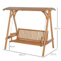 Outsunny 3 Seater Garden Swing Seat Wooden Swing Chair Hammock Bench Lounger with Canopy, Natural(m-3)