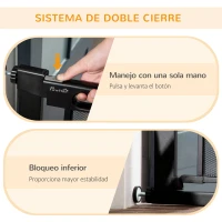 PawHut Barrera de Seguridad para Perros Extensible 75-103cm Barrera Escaleras Puertas con 2 Extensiones Cierre Automático Negro(m-4)