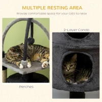 PawHut Cat Tree, with Scratching Posts, Cat House, Bed, Hanging Toy Ball - Grey(m-4)