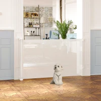 PawHut Barrière escalier chien rétractable opération à une main cadre en alliage d'aluminium tissu mesh 150 x  85 cm blanc(m-2)