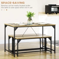 HOMCOM Dining Table and Bench Set for 4, Kitchen Table with 2 Benches, Space Saving Dining Room Sets, Natural(m-5)