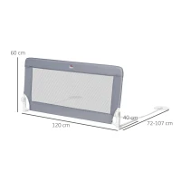 HOMCOM Barrera de Seguridad de Cama para Niños 120 cm con Altura de Cuerda Ajustable Barandilla Abatible Tela Extraíble y Lavable Protección Anticaídas 120x40x60 cm Gris(m-3)