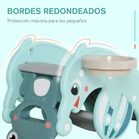 HOMCOM 3 en 1 Caballo Balancín para Niños con Tobogán Aro de Baloncesto Set de Juegos Multifuncional con Superficies Suaves 18-36 Meses con Forma de Rana Delfín 72x34x47 cm Verde(m-6)