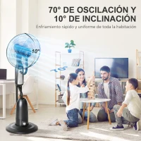 HOMCOM Ventilador Nebulizador Ventilador con Agua Oscilante 90W Control Remoto 3 Modos 3 Velocidades Temporizador Ø44,5x120 cm Negro(m-5)