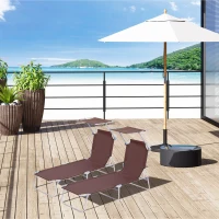 Outsunny 2 Pieces Outdoor Foldable Sun Lounger, 4 Level Adjustable Backrest Reclining Sun Lounger Chair with Angle Adjust Sun Shade Awning for Beach, Garden, Patio, Brown(m-2)