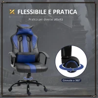 Vinsetto Sedia da Gaming Ergonomica con Cuscino Poggiatesta, Sedia da Ufficio con Lombare Altezza Regolabile e Funzione Dondolo, Nero e Blu, 73 x 64 x 112-122 cm(m-6)