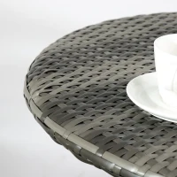 Outsunny 3 Pieces Rattan Bistro Set, Wicker Folding Garden Furniture Set with Coffee Table and Chairs for Outdoor, Patio, Balcony, Grey(m-9)