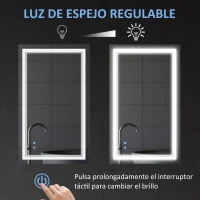 kleankin Espejo de Baño con Luz LED con Interruptor Táctil Color de Luz Ajustable y Función de Memoria 100x60 cm Plata(m-5)