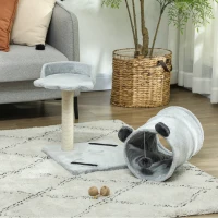 PawHut 47cm Small Cat Tree w/ Scratching Post, Bed, Cat Tunnel, Toy Ball, Grey(m-7)