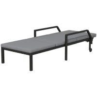 Outsunny Tumbona de Ratán Sintético con Respaldo Ajustable en 5 Posiciones Cojín y Ruedas  73x200x48 cm Gris Claro y Negro(m-11)