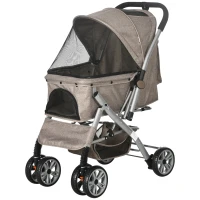 PawHut Poussette buggy pliable chien chat panier sac de rangement attaches sécurité housse réglable acier Oxford marron noir(m-10)