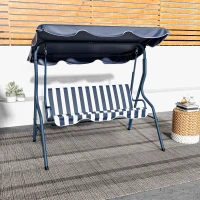 Outsunny 3 Seater Garden Swing Seat Chair Outdoor Bench with Adjustable Canopy and Metal Frame, Blue Stripes(m-7)
