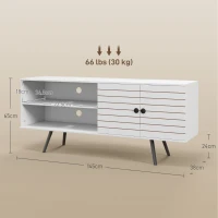 HOMCOM TV Stand with Cupboard, Open Shelves, Striped Doors, Wooden legs, White(m-3)