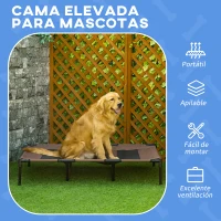 PawHut Cama Elevada para Perros Gatos Portátil Cama para Mascotas con Zona de Malla Transpirable y Tela Oxford para Interior Exterior 122x92x23 cm Café(m-4)