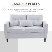 HOMCOM Canapé 2 Places Grand Confort dim. 140L x 78l x 83H cm Coussin déco. Inclus Pieds Bois Massif Eucalyptus Tissu Lin Gris Clair(m-5)