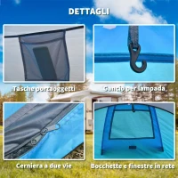 Outsunny Tenda da Campeggio a Cupola con 2 Finestre e Design Pop-Up a Igloo, 220x108x110 cm, Blu(m-7)