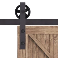 HOMCOM 6FT/183cm Herraje para Puerta Corredera Kit de Puerta Corrediza de Madera con Guía de Suelo Riel de Acero al Carbono Café Oscuro(m-7)