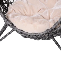 PawHut Panier chat lit surélevé chat cosy niche grotte grand confort dim. Ø 52 x 58H cm coussin moelleux inclus résine tressée imitation rotin gris(m-8)