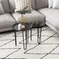 HOMCOM Juego de 2 Mesitas Auxiliares Redondas con Tapa en Forma de Bandeja y Patas de Horquilla Ø40x45 cm y Ø35x40 cm Negro(m-2)