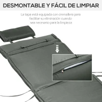 Outsunny Cojín para Tumbona de Exterior 198x53x5 cm Desenfundable y Lavable con Reposacabezas Extraíble Colchoneta Plegable de Algodón Cojín SOLO para Silla Reclinable de Jardín Gris(m-6)