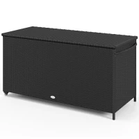 Outsunny Baule da Giardino in Rattan PE con Ruote e Maniglia Laterale, 121x57x67cm, Nero(m-10)