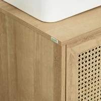 kleankin Badezimmerunterschrank, im Boho-Design, Badezimmerschrank, Rattan-Elemente, mit U-Ausschnitt, Natur(m-9)