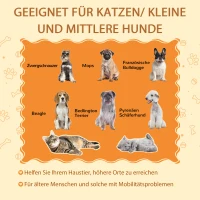 PawHut Haustiertreppe mit Liegefläche, einziehbare Treppe, gepolstert, 84 cm x 45 cm x 49 cm, Hellgrau(m-4)