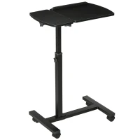 HOMCOM Mobiler Beistelltisch Laptop Ständer mit Rädern Laptoptisch Höhenverstellbar drehbarer Beistelltisch für Büro Wohnzimmer Schwarz 58 x 34 x 72-90 cm(m-1)