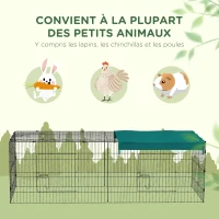 PawHut Parc enclos modulable acier avec bache pour lapins rongeurs petits animaux intérieur extérieur 220L x 85l x 70H cm vert(m-6)