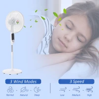 HOMCOM 16'' Pedestal Stand Fan, 3 Speed 3 Mode, 85° Oscillation, LED Panel, 3M Remote Controller, Height Adjustable for Living Room, Bedroom, Garage, Office, Black and White(m-5)
