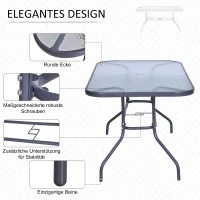 Outsunny Gartentisch Bistrotisch Balkontisch Garten Beistelltisch Bistrotisch Gartenmöbel mit Glasplatte Schirmloch Hartglas + Metall Carbongrau 140 x 80 x 70 cm(m-5)
