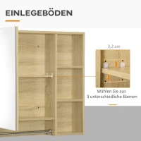kleankin Spiegelschrank Badschrank Hängeschrank Wandschrank Badmöbel Mehrzweckschrank mit offener Fächern Badezimmer Spanplatte Glas Natur 80 x 15 x 70 cm(m-6)