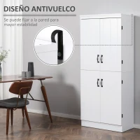 HOMCOM Aparador Alacena de Cocina con 4 Puertas y 6 Estantes Mueble Auxiliar de Estilo Moderno 76x40x176,7 cm Blanco(m-6)