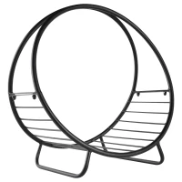 Outsunny Portalegna in Metallo per Interni ed Esterni per Camino, Porta Legna da Interno con Forma a Cesto, 45x29.5x47cm, Nero(m-10)