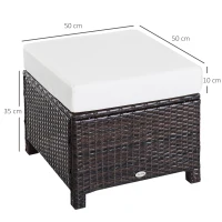 Outsunny Poly Rattan Hocker mit Kissen Gartenhocker Sitzhocker Fußhocker Rattanhocker Balkon Sitzhocker Gartenmöbel Braun+Cremeweiß 50 x 50 x 35 cm(m-3)