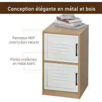 HOMCOM Caisson de bureau rangement bureau 2 portes métal blanc dim. 38L x 39I x 68H cm panneaux particules bois clair(m-5)