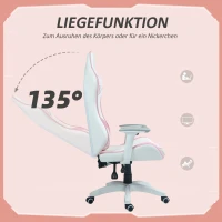 HOMCOM Gamingstuhl, Racing-Design, neigbar, höhenverstellbar, Kunstleder, 67B x 60T x 120-128H cm, Rosa/Weiß(m-5)