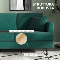 HOMCOM Divano 3 Posti in Tessuto con 2 Cuscini e Imbottitura Spessa, 229x88x88cm, Verde(m-6)