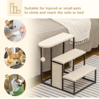 PawHut Three-Step Pet Stairs, with Sisal Scratching Board, Toy Hanging Ball, Steel Frame(m-6)