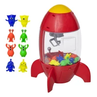 HOMCOM Macchinetta Pesca Pupazzi a Forma di Razzo Rosso con Luci, Suoni e 8 Alieni, per Bambini 3-8 Anni, 20x19x30cm(m-1)