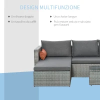 Outsunny Mobili da Giardino Set 3 Pezzi in Rattan PE con 2 Divani e Tavolino da Caffè, Grigio(m-6)