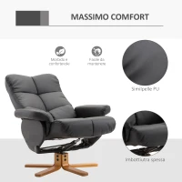 HOMCOM Poltrona Sedia Relax Reclinabile con Poggiapiedi in Pelle PU Nero(m-5)