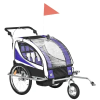 HOMCOM Baby Bike Trailer, Child Bicycle Trailer with 5 Point Harness, Steel Frame, Reflectors, Safety Flag, Hitch Coupler, Purple(m-1)