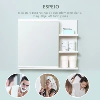 kleankin Armario con Espejo para Baño con 3 Estantes Abiertos y 1 Estante Interior Estilo Moderno 60x18x50 cm Blanco(m-5)