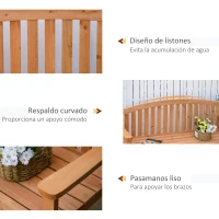 Outsunny Banco de Jardín de 2 Plazas Banco Listones de Madera con Respaldo y Reposabrazos para Terraza Balcón Patio Exterior Carga 320 kg 140x50x85 cm Natural(m-6)